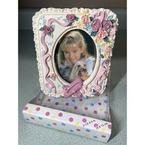Vintage 90s Picture Frame Ballerina Bows Floral 3 2/2x5 Inch Girls Decor Photo